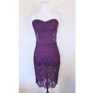 Purple Lace Strapless Dress